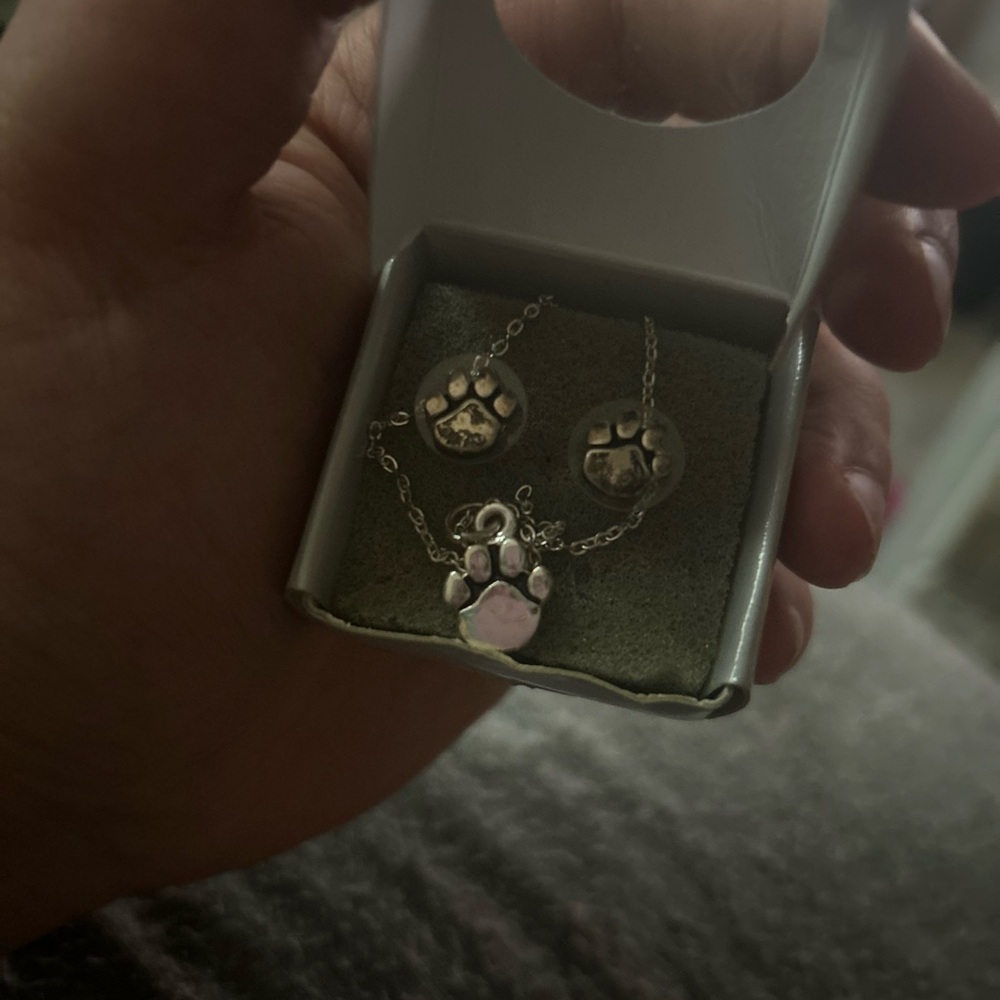 Silver Paw Print Jewelry Set
